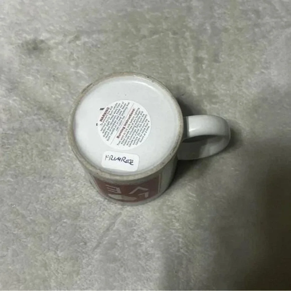 Love Stamp Coffee Mug Primrose Scented Candle Handmade 11 oz Valentine Gift